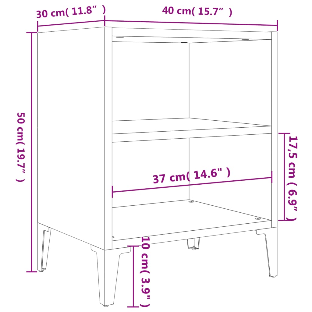 vidaXL Bed Cabinet with Metal Legs High Gloss Grey 40x30x50 cm