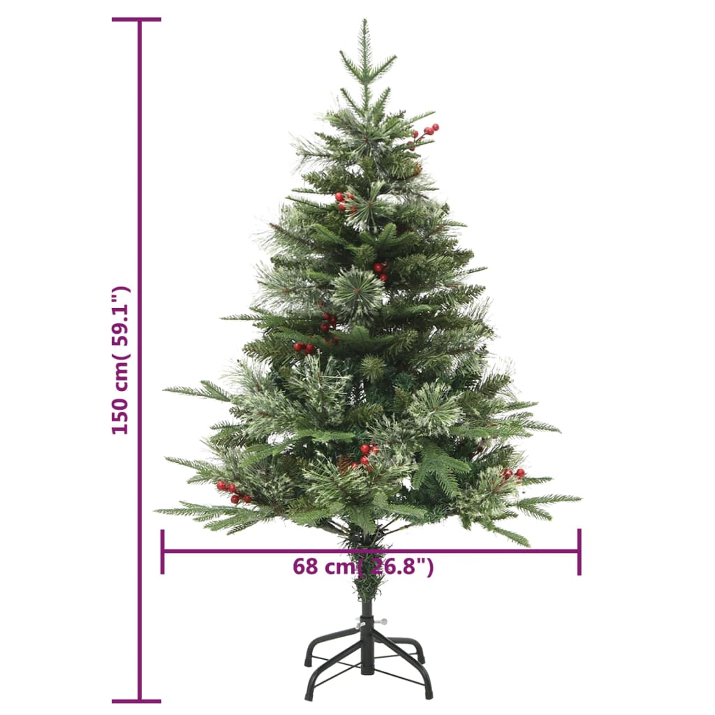 vidaXL Pre-lit Christmas Tree with Pine Cones Green 150 cm PVC&PE