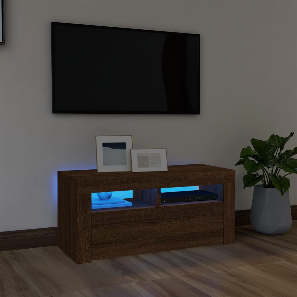vidaXL TV Cabinet with LED Lights Brown Oak 90x35x40 cm