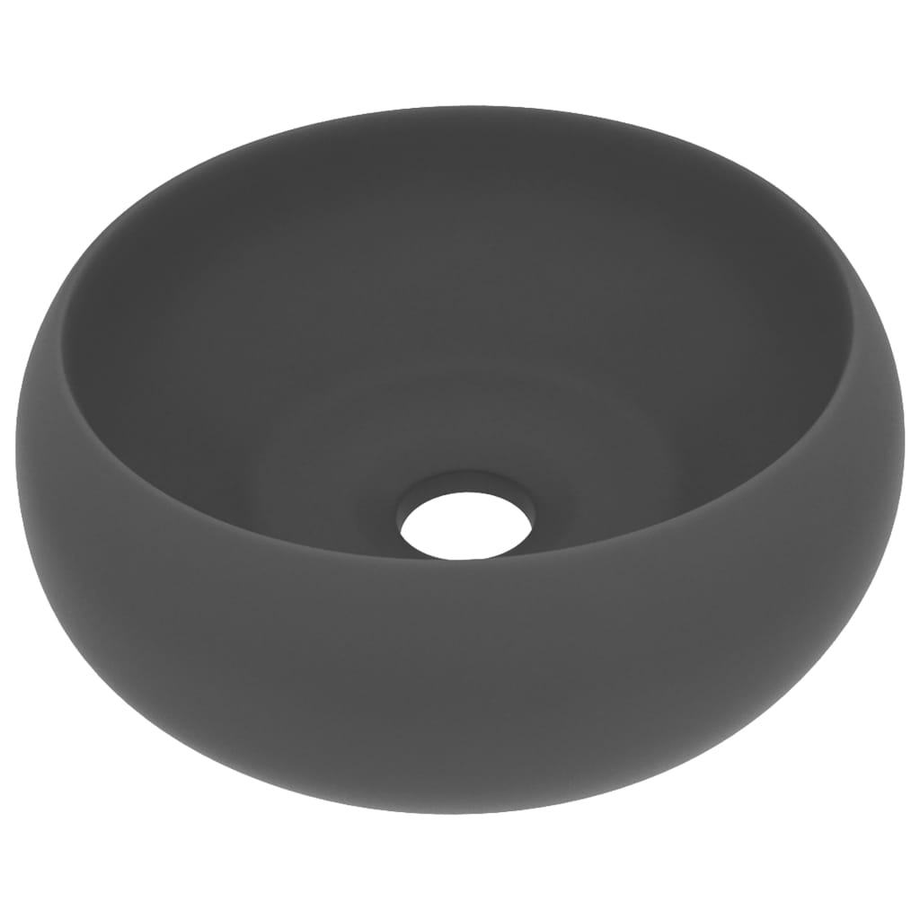 vidaXL Luxury Wash Basin Round Matt Dark Grey 40x15 cm Ceramic