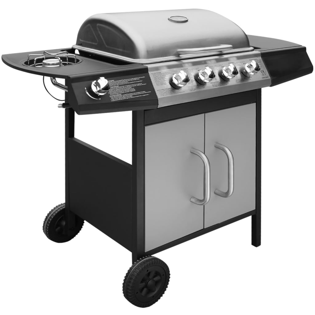 vidaXL Gas Barbecue Grill 4+1 Cooking Zone Black and Silver