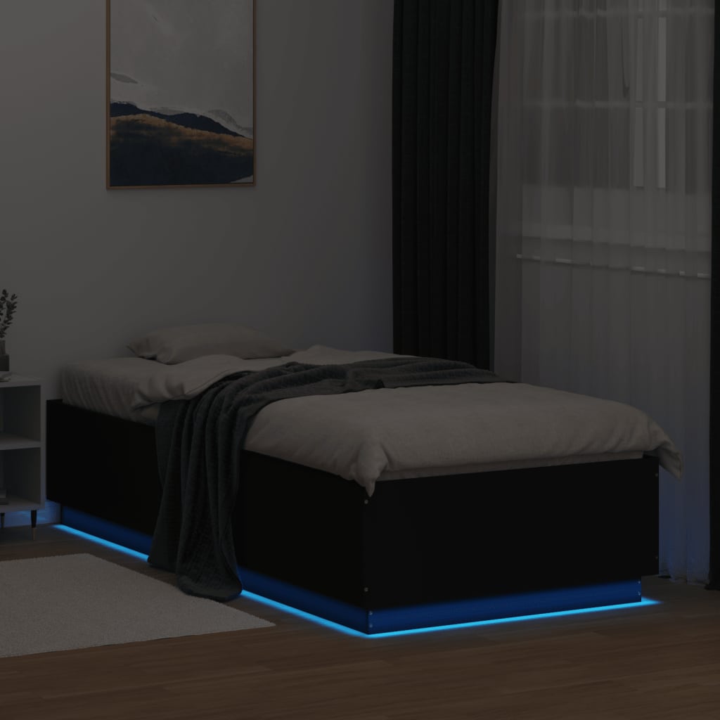 vidaXL Bed Frame with LED Lights Black 90x200 cm Engineered Wood
