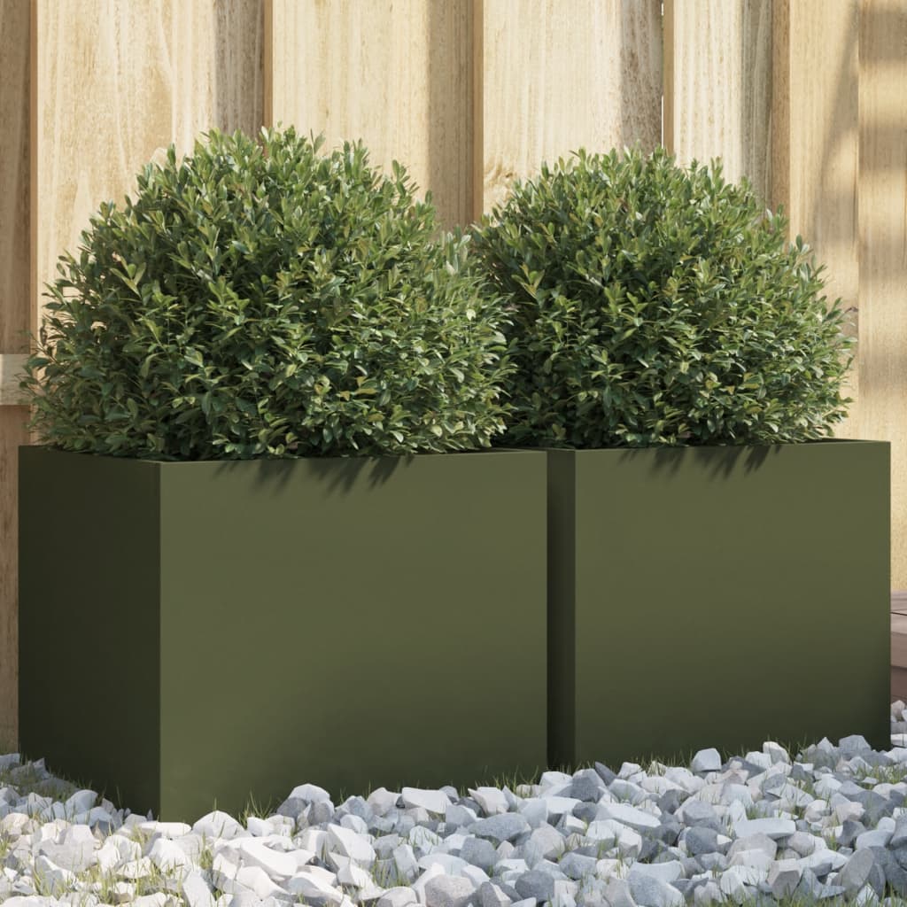 vidaXL Planters 2 pcs Olive Green 32x30x29 cm Cold-rolled Steel