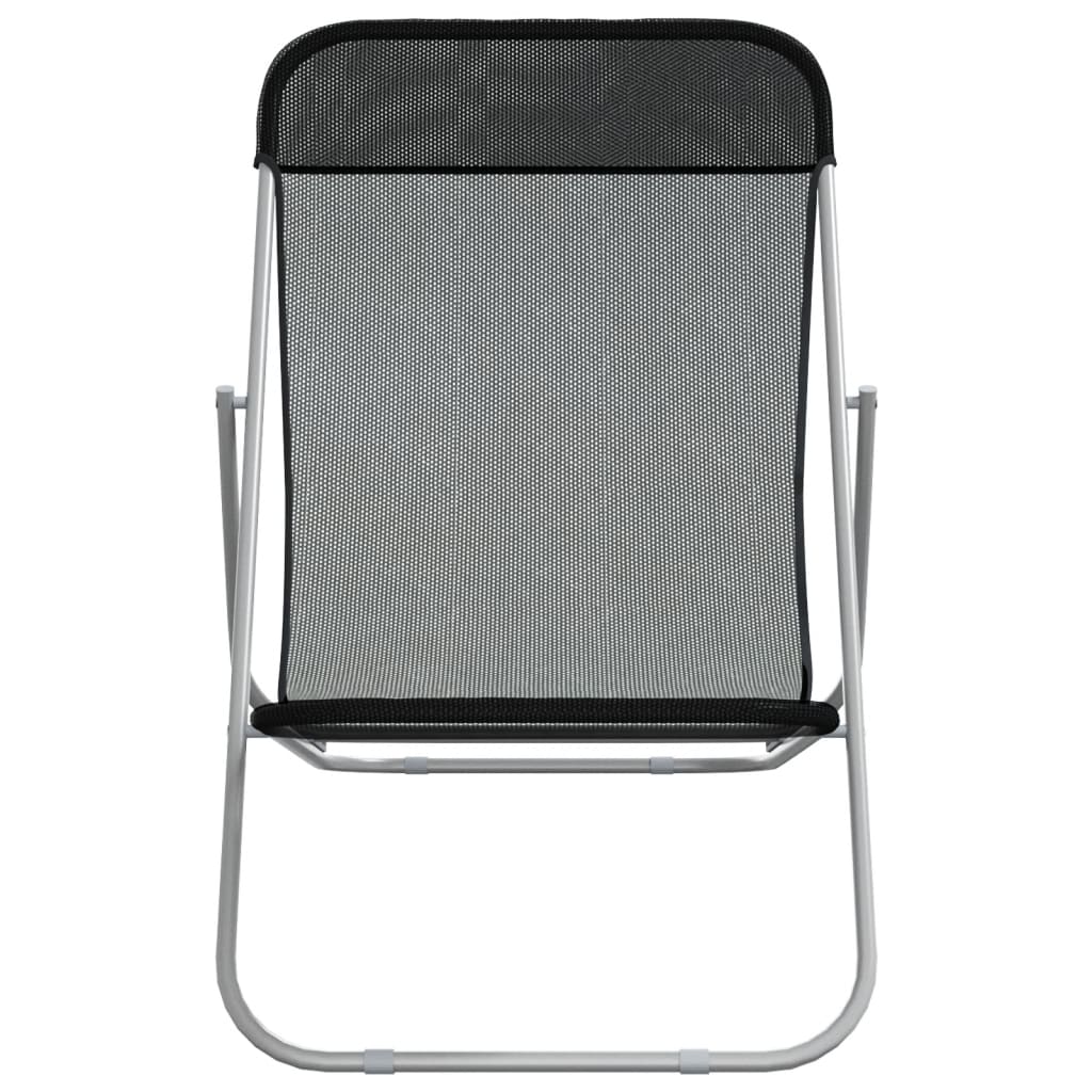 vidaXL Folding Beach Chairs 2 pcs Black Textilene&Powder-coated Steel