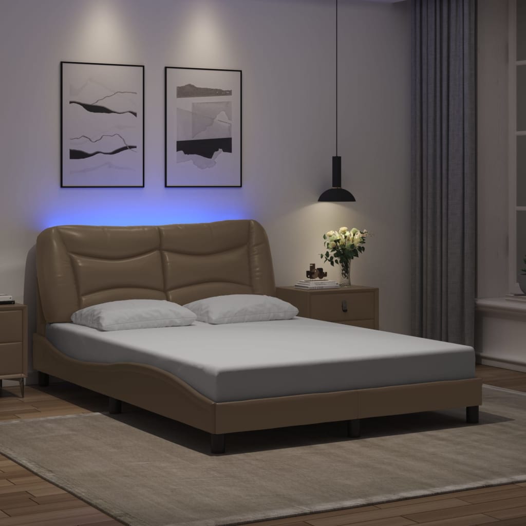 vidaXL Bed Frame with LED Lights Cappuccino 120x200 cm Faux Leather