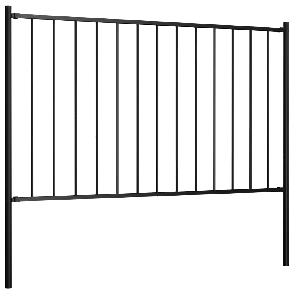 vidaXL Fence Panel with Posts Powder-coated Steel 1.7x1.25 m Black