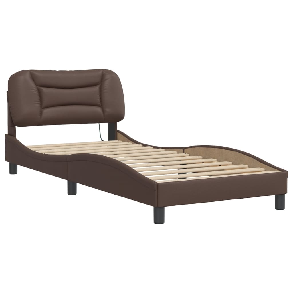 vidaXL Bed Frame with LED Lights Brown 80x200 cm Faux Leather