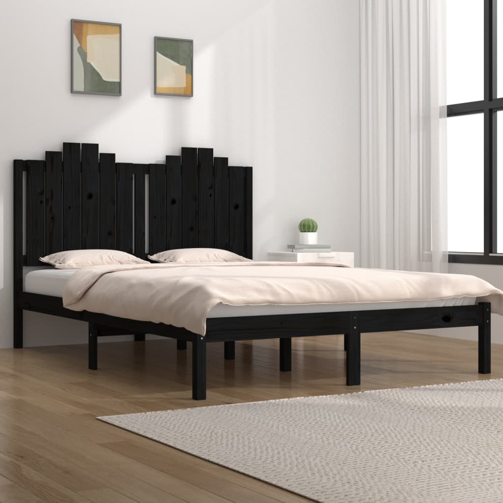vidaXL Bed Frame Black Solid Wood Pine 160x200 cm