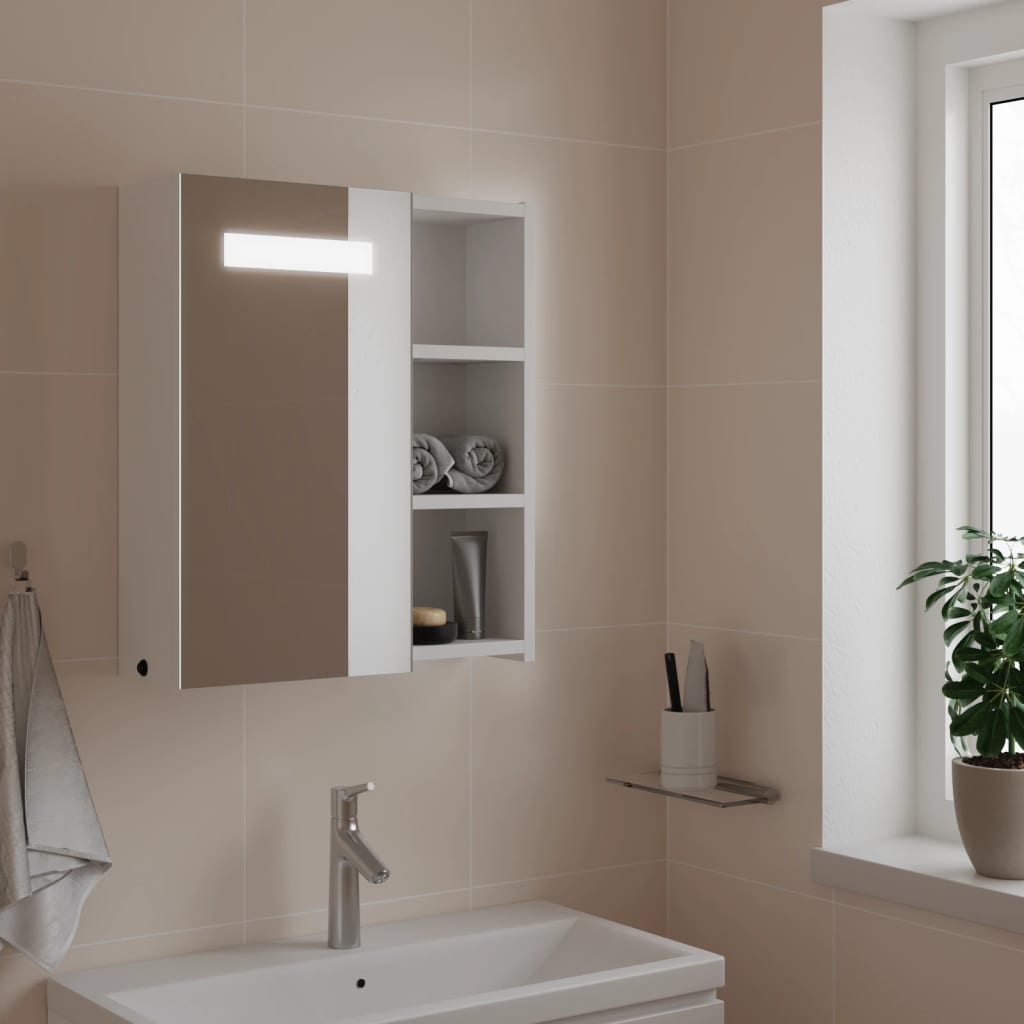 vidaXL Bathroom Mirror Cabinet with LED Light White 45x13x52 cm