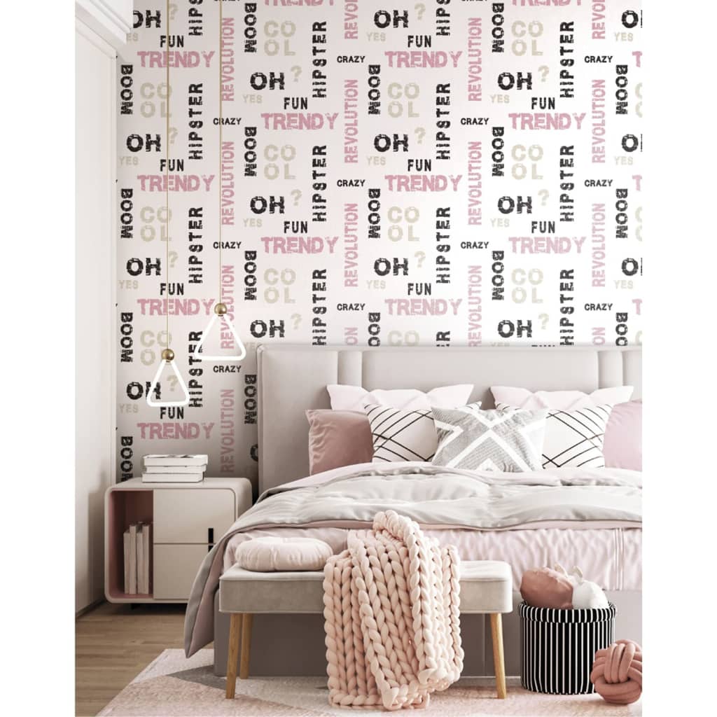Noordwand Wallpaper Friends & Coffee Words and Letters Pink and Black