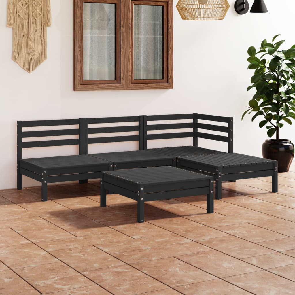 vidaXL 5 Piece Garden Lounge Set Solid Pinewood Black