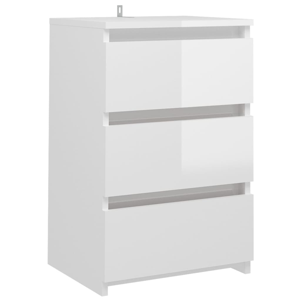 vidaXL Bed Cabinet High Gloss White 40x35x62.5 cm Engineered Wood