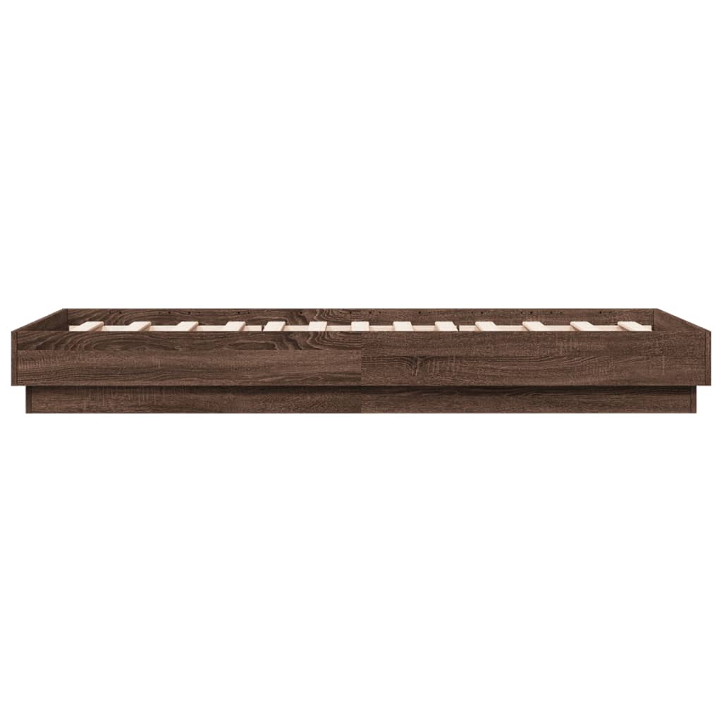 vidaXL Bed Frame with LED Lights Brown Oak 75x190 cm Small Single