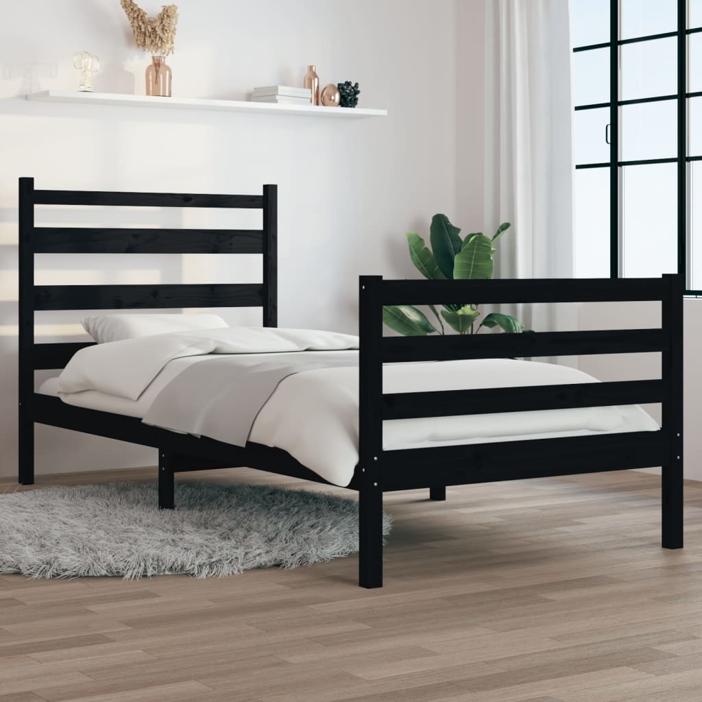 vidaXL Bed Frame Solid Wood Pine 100x200 cm Black
