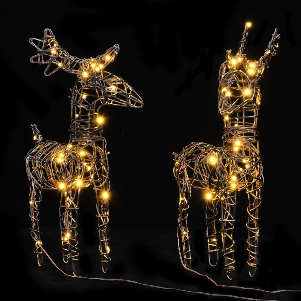 vidaXL Christmas Decorations 2 pcs Reindeers 80 LEDs Warm White Rattan