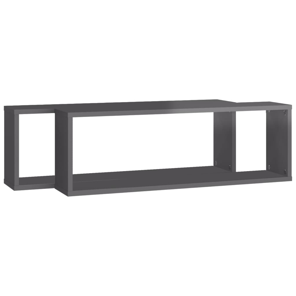 vidaXL Wall Cube Shelf 2 pcs High Gloss Grey 80x15x26.5 cm Engineered Wood