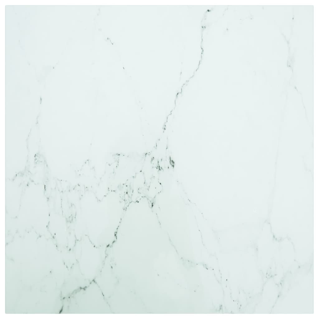 vidaXL Table Top White 70x70 cm 6 mm Tempered Glass with Marble Design