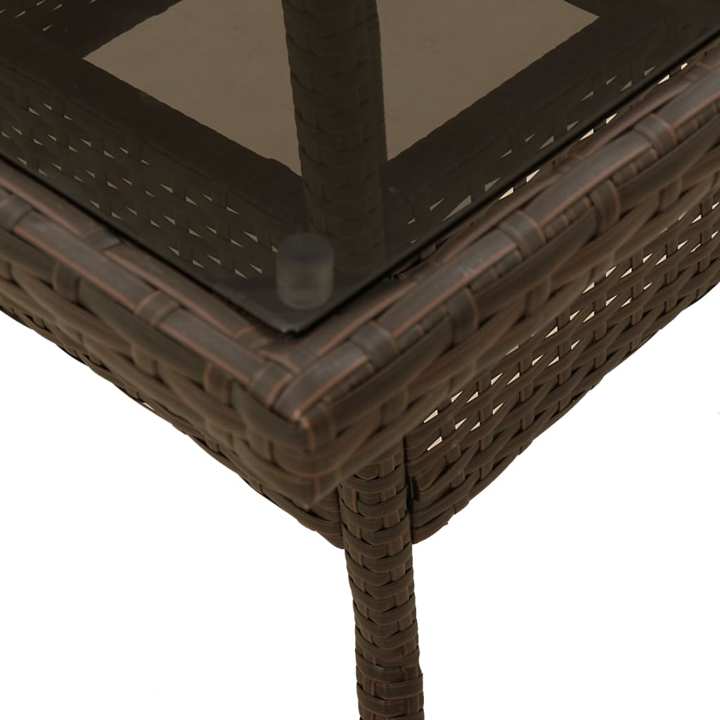 vidaXL Garden Table with Glass Top Brown 80x80x75 cm Poly Rattan