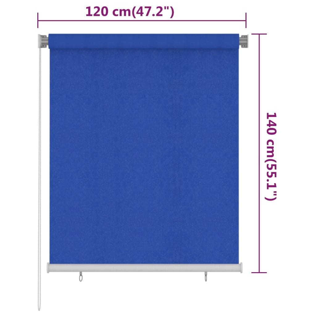 vidaXL Outdoor Roller Blind 120x140 cm Blue HDPE