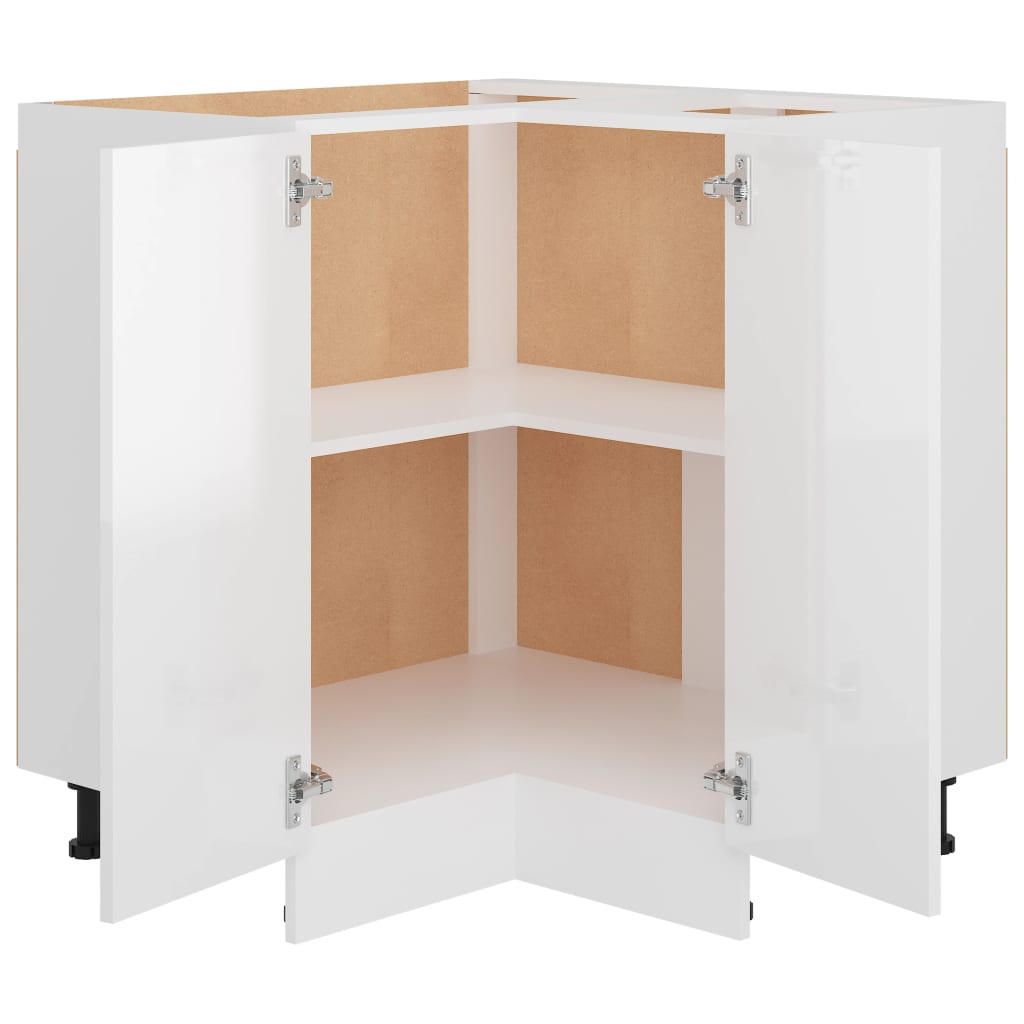 vidaXL Corner Bottom Cabinet High Gloss White 75.5x75.5x81.5 cm Engineered Wood