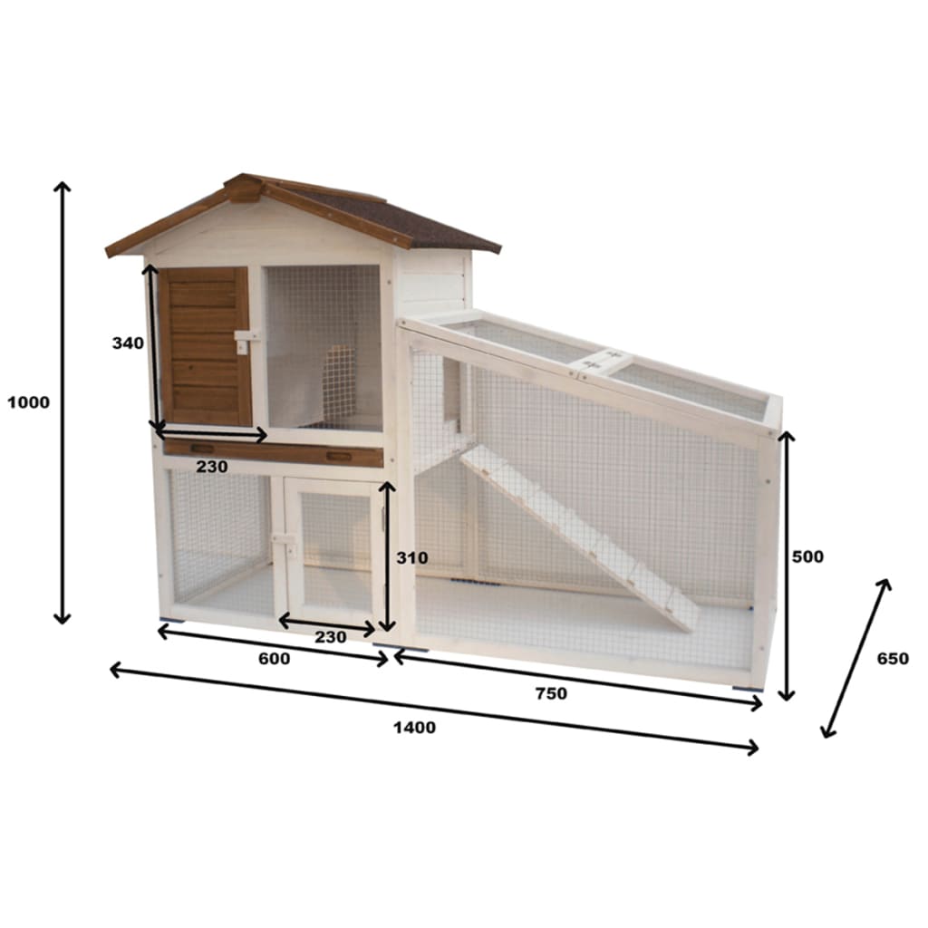 @Pet Rabbit Hutch Tommy White and Brown 140x65x100 cm 20072