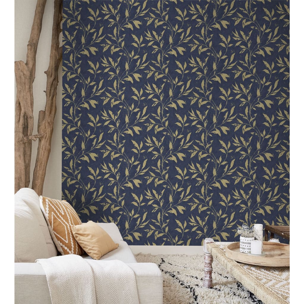 DUTCH WALLCOVERINGS Wallpaper Leafs Blue and Gold