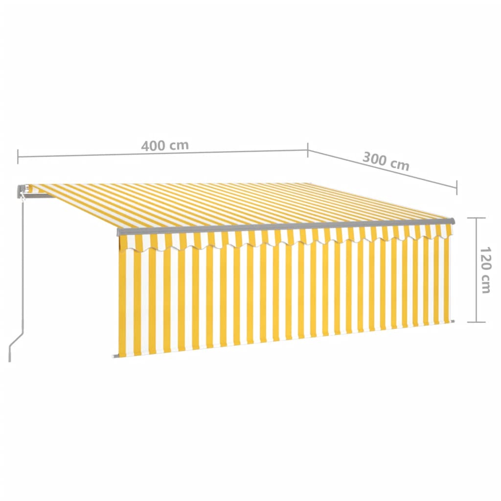 vidaXL Manual Retractable Awning with Blind&LED 4x3m Yellow&White