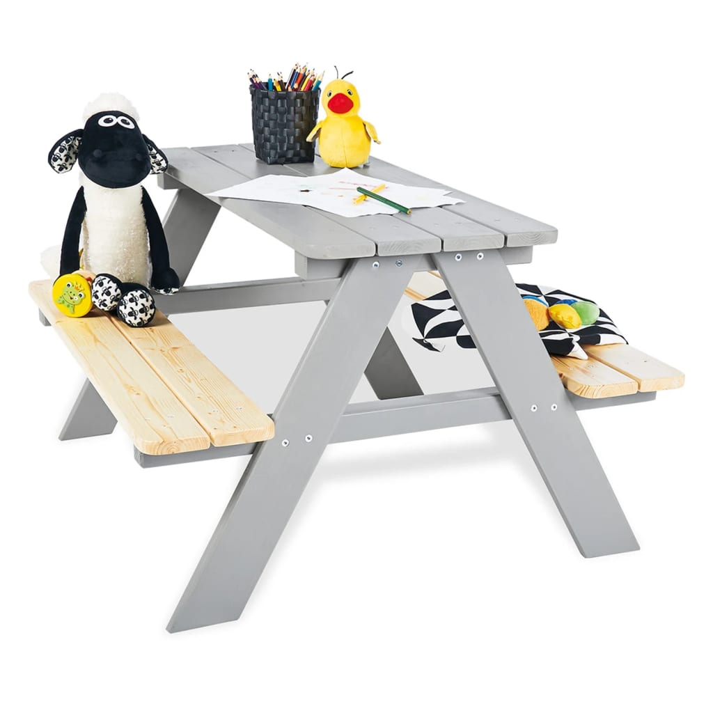Pinolino Kid's Picnic Table with Benches Nicki für 4 Wood Grey