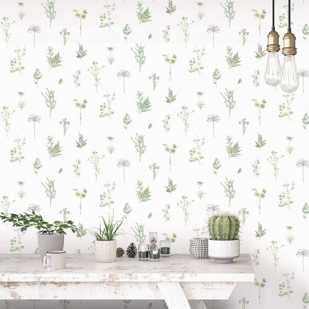 Noordwand Wallpaper Evergreen Herbs and Flowers White