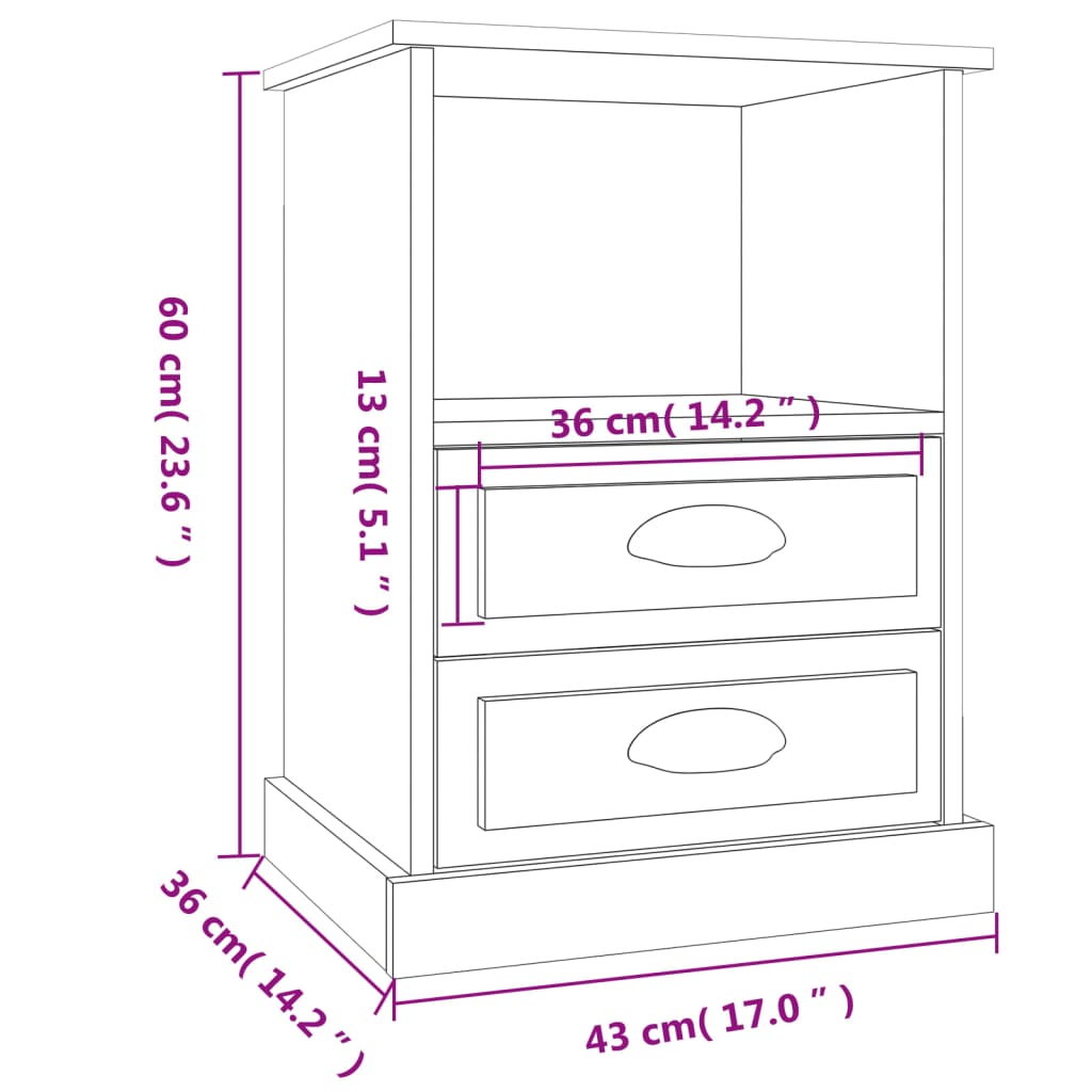 vidaXL Bedside Cabinets 2 pcs Black 43x36x60 cm