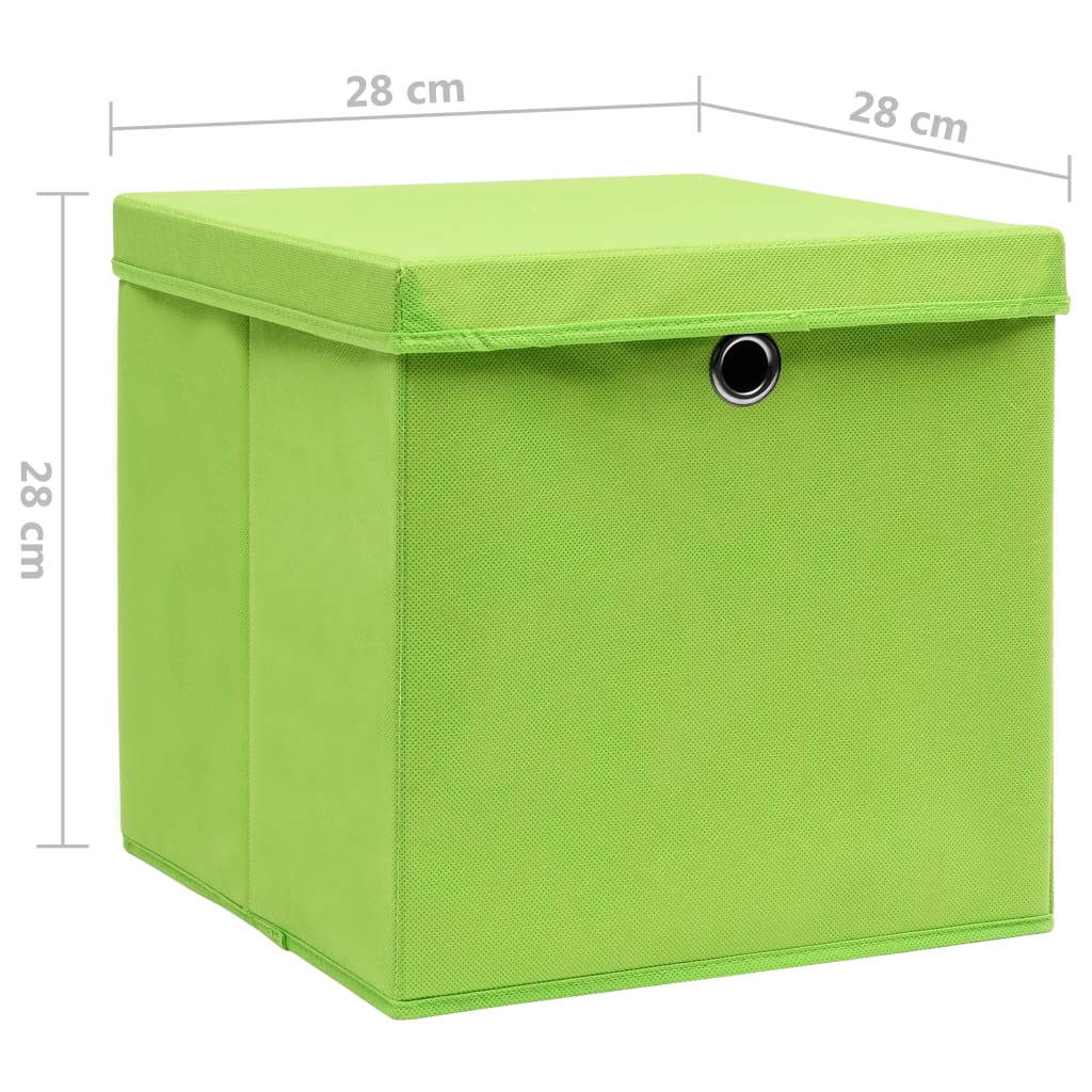 vidaXL Storage Boxes with Covers 10 pcs 28x28x28 cm Green