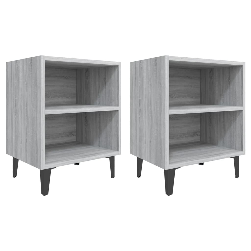 vidaXL Bed Cabinets with Metal Legs 2 pcs Grey Sonoma 40x30x50 cm