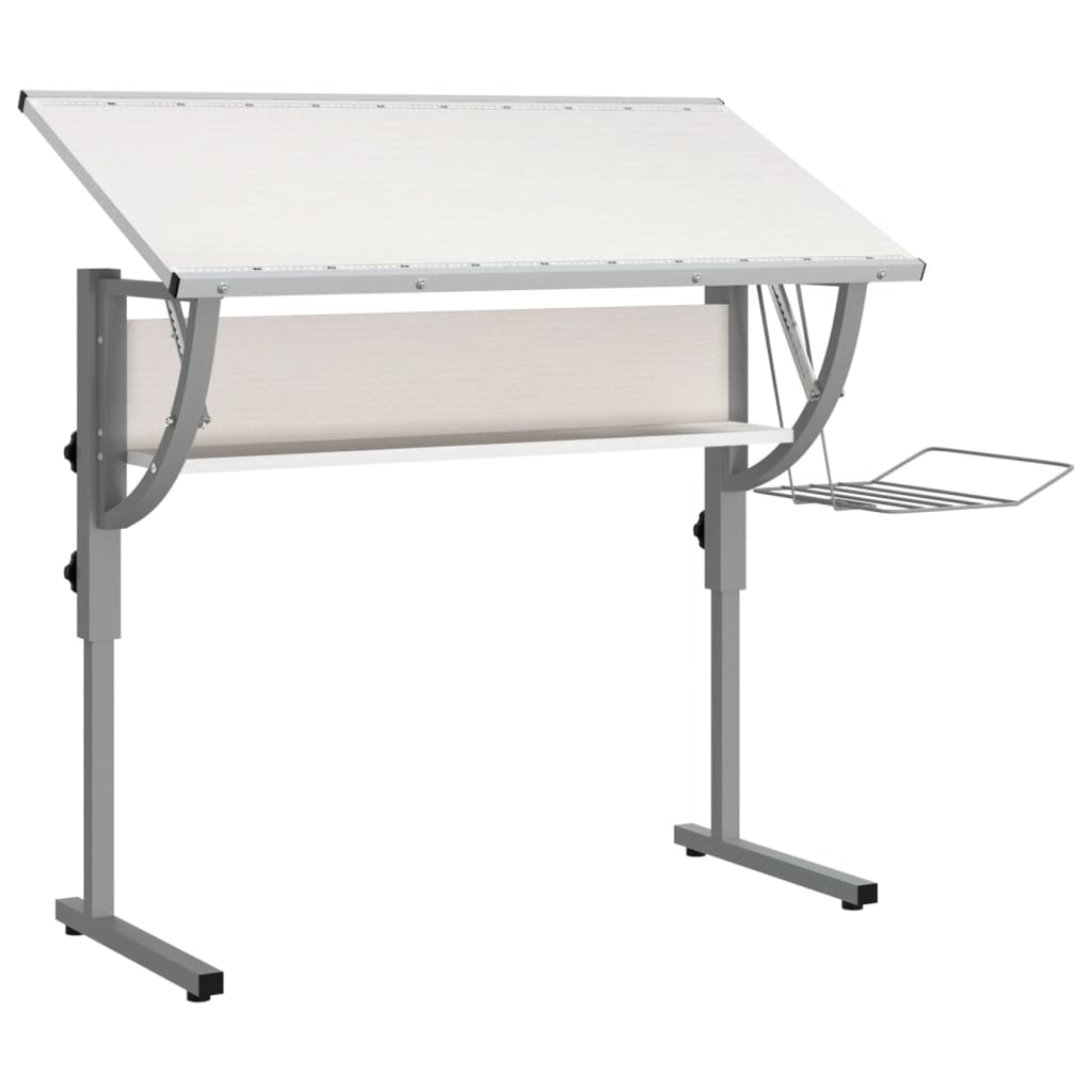 vidaXL Craft Desk White&Grey 110x53x(58-87) cm Engineered Wood&Steel