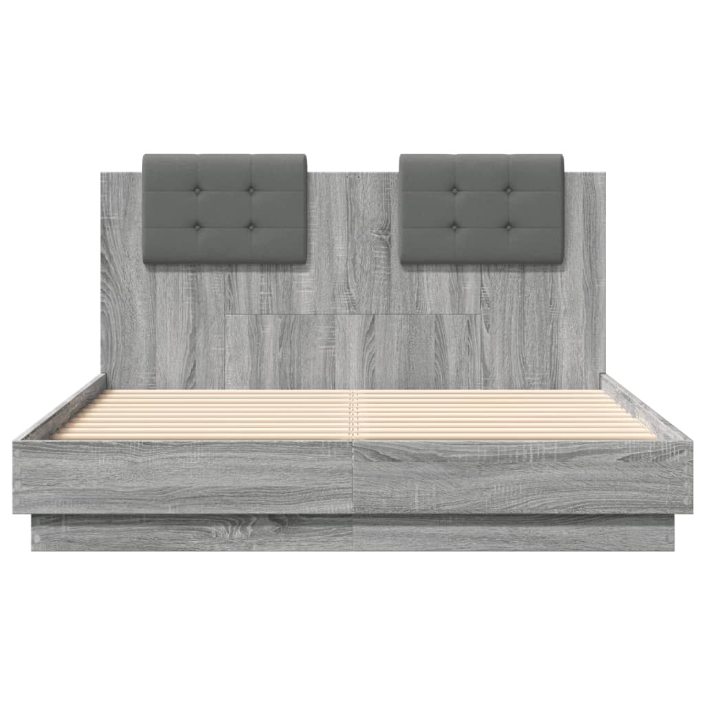 vidaXL Bed Frame with Headboard Grey Sonoma 120x190 cm Small Double Engineered Wood