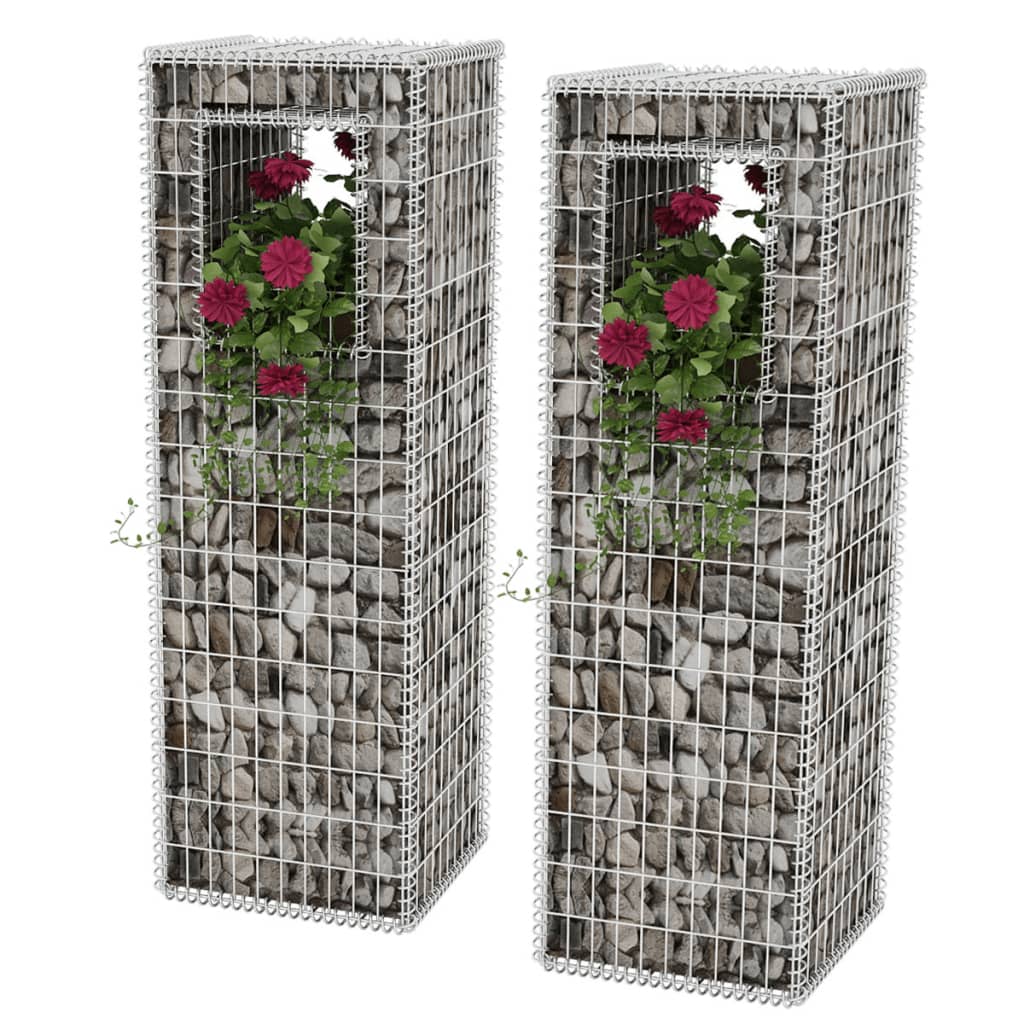 vidaXL Gabion Basket Posts/Planters 2 pcs Steel 50x50x160 cm