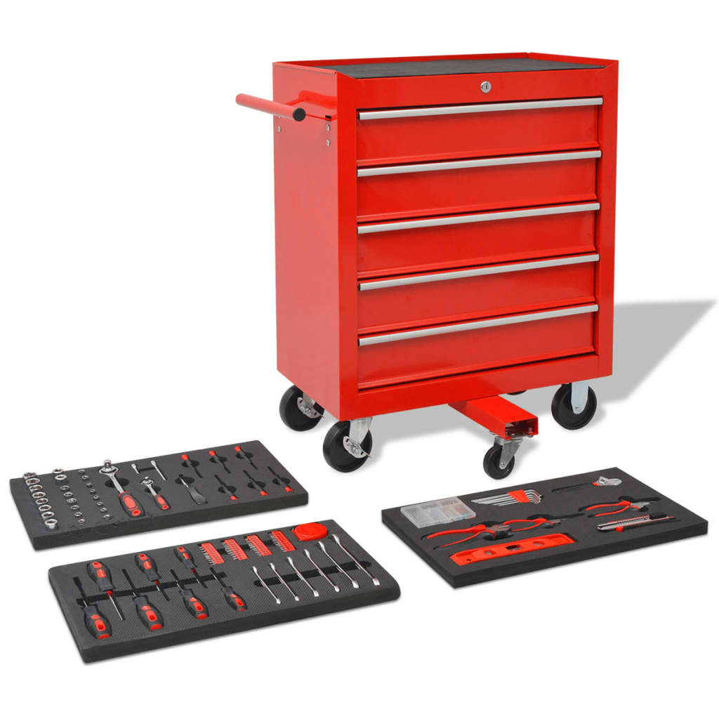 vidaXL Workshop Tool Trolley with 269 Tools Steel Red