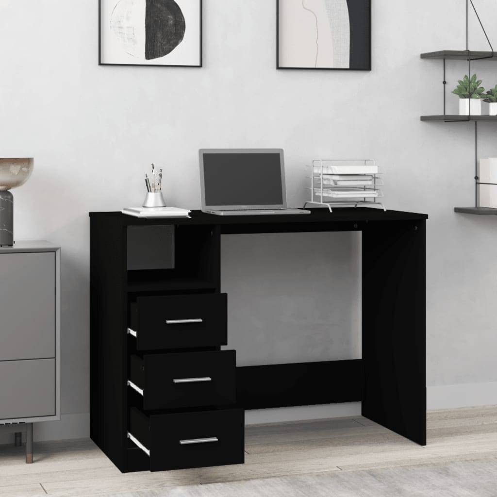 vidaXL Desk with Drawers Black 102x50x76 cm Engineered Wood