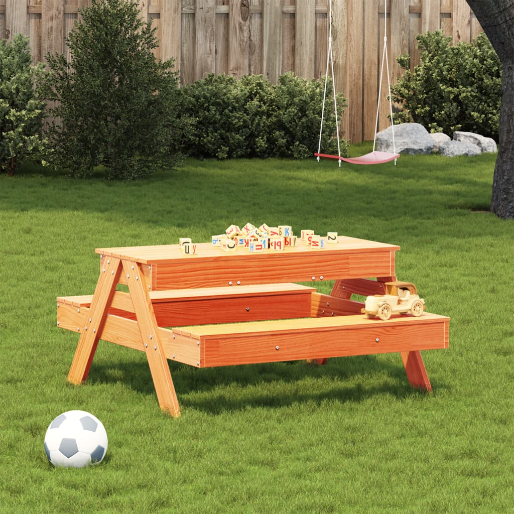 vidaXL Picnic Table with Sandpit for Kids Wax Brown Solid Wood Pine ...