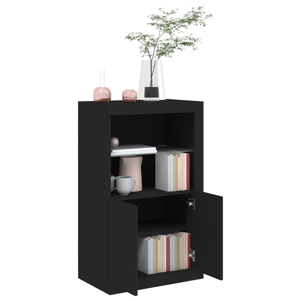 vidaXL Side Cabinet with LED Lights Black Engineered Wood