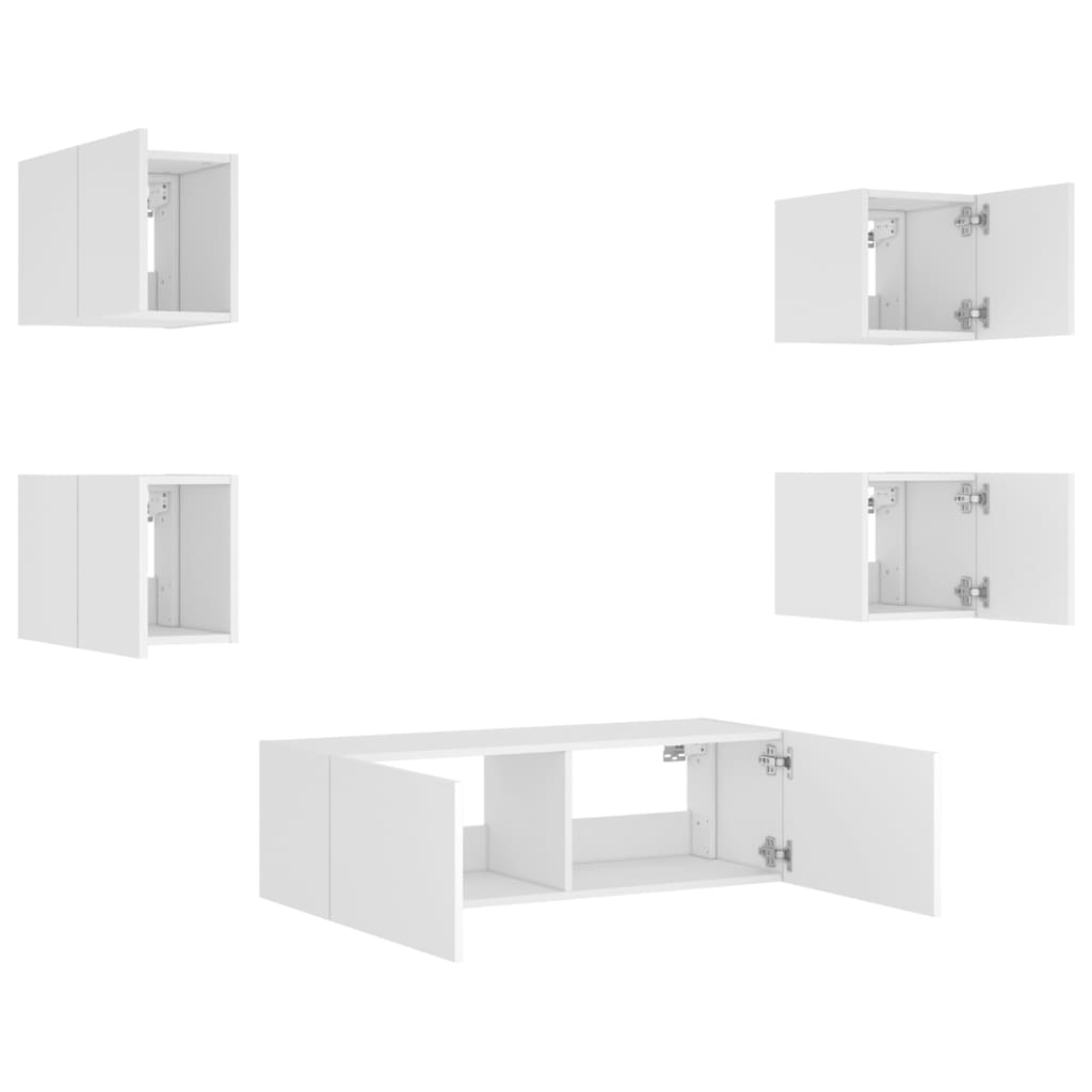 vidaXL 5 Piece TV Wall Cabinets with LED Lights White