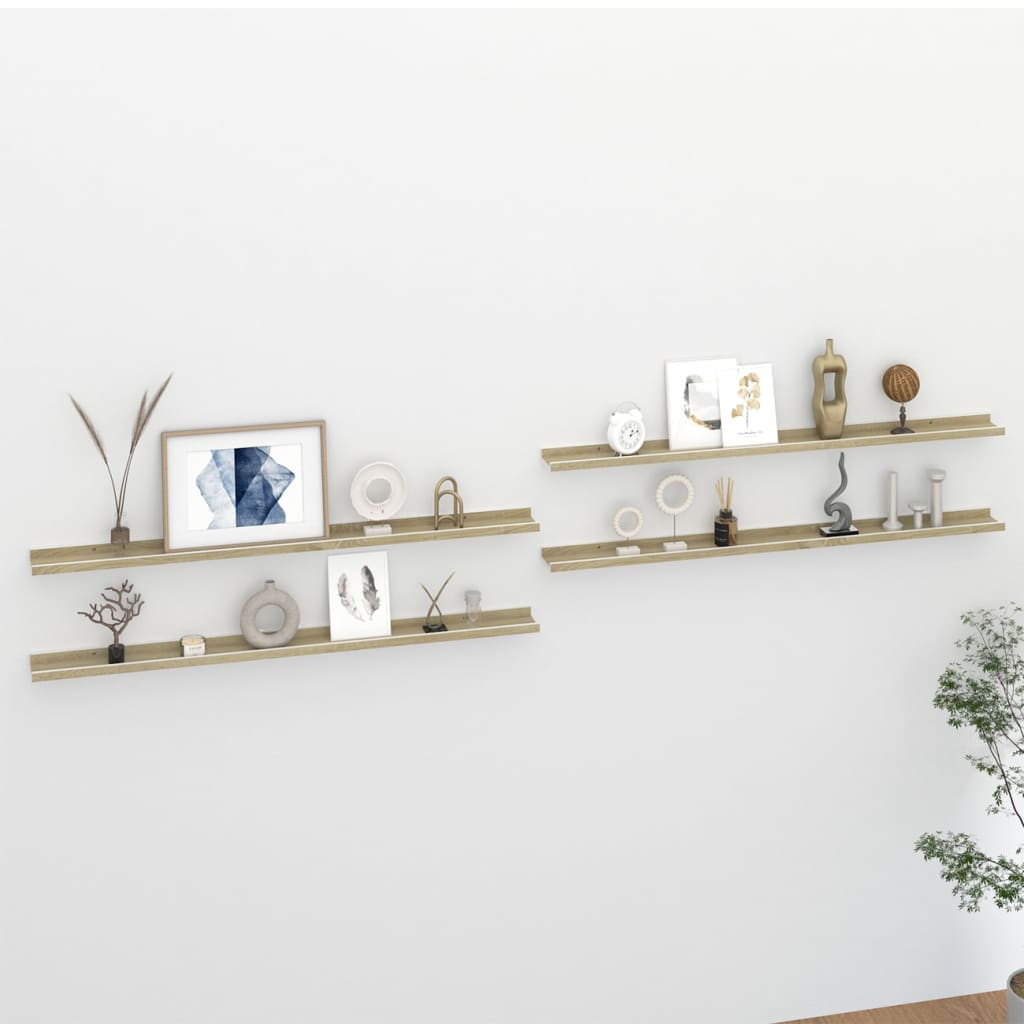 vidaXL Wall Shelves 4 pcs White and Sonoma Oak 115x9x3 cm