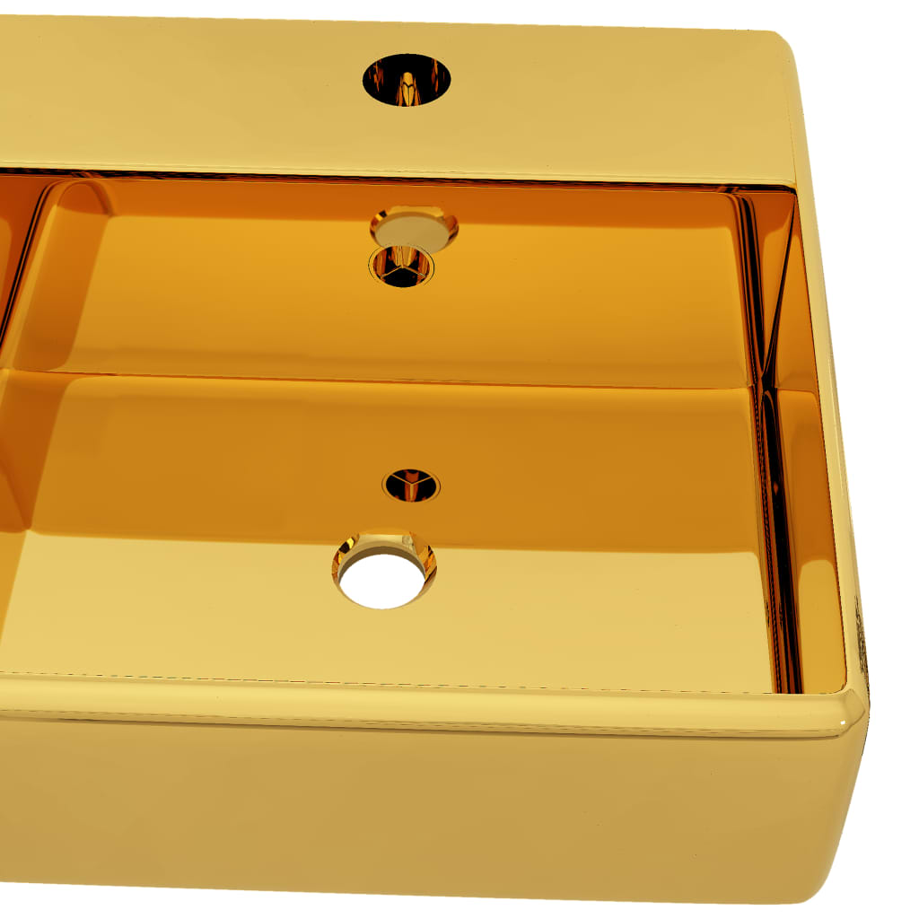 vidaXL Wash Basin with Overflow 41x41x15 cm Ceramic Gold