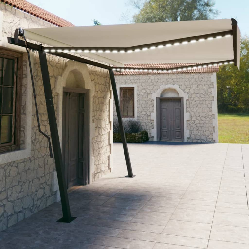 vidaXL Manual Retractable Awning with LED 4.5x3 m Cream
