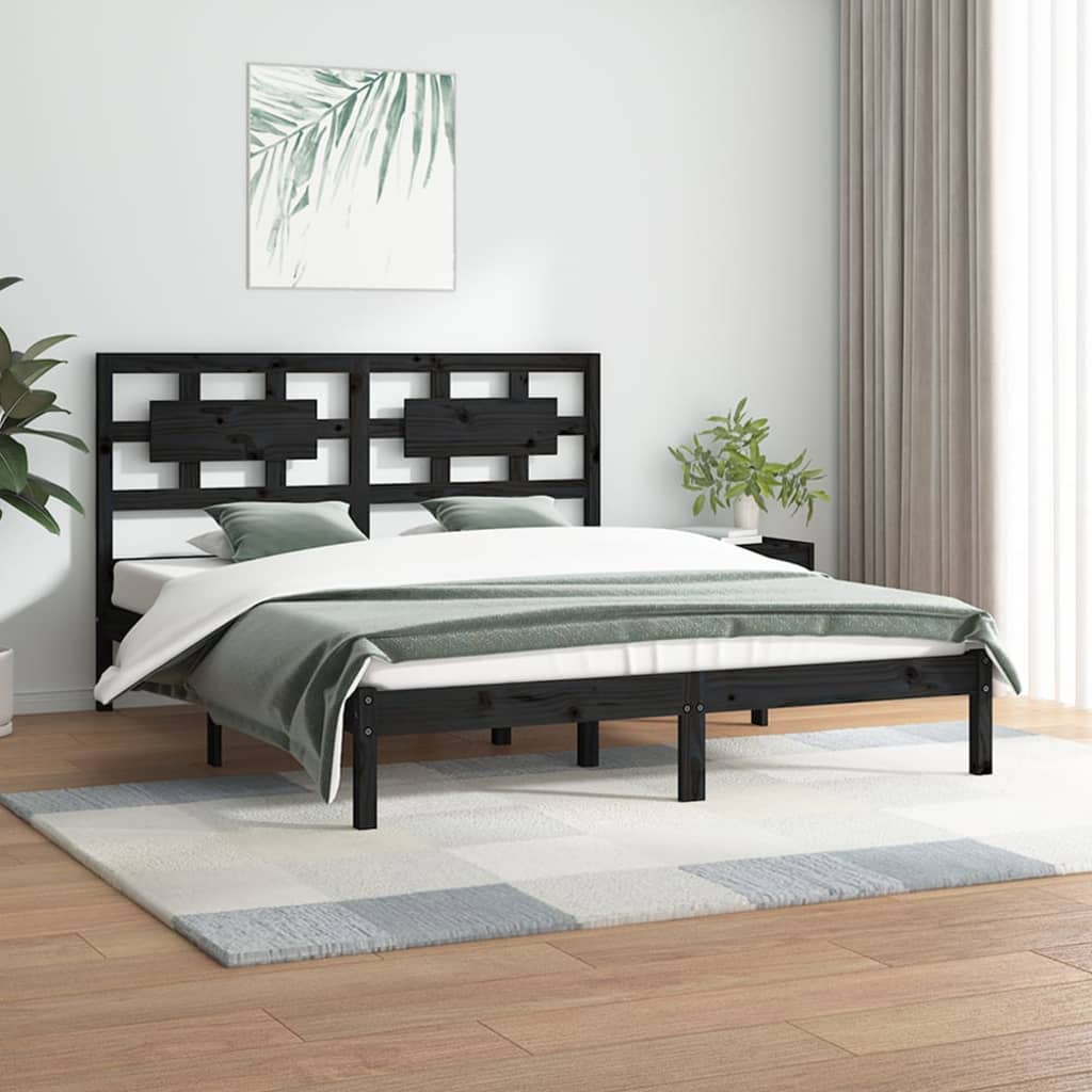 vidaXL Bed Frame Black Solid Wood Pine 180x200 cm Super King Size