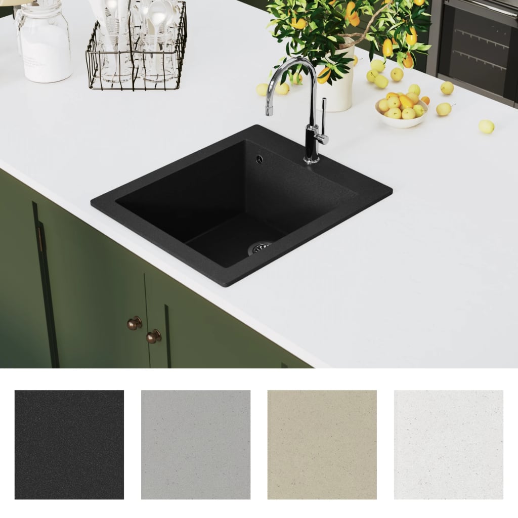 vidaXL Overmount Kitchen Sink Single Basin Granite Black