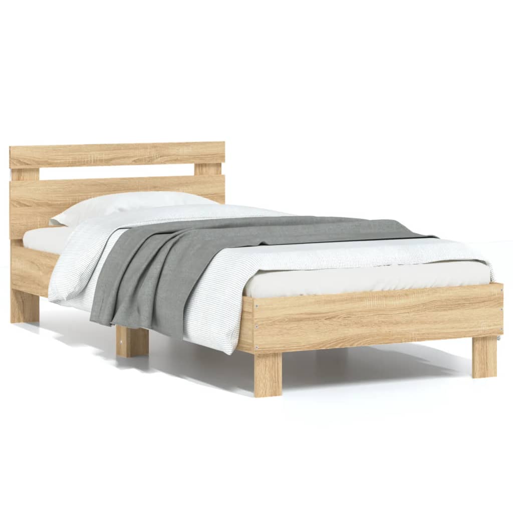 vidaXL Bed Frame with Headboard and LED Lights Sonoma Oak 75x190 cm Small Single