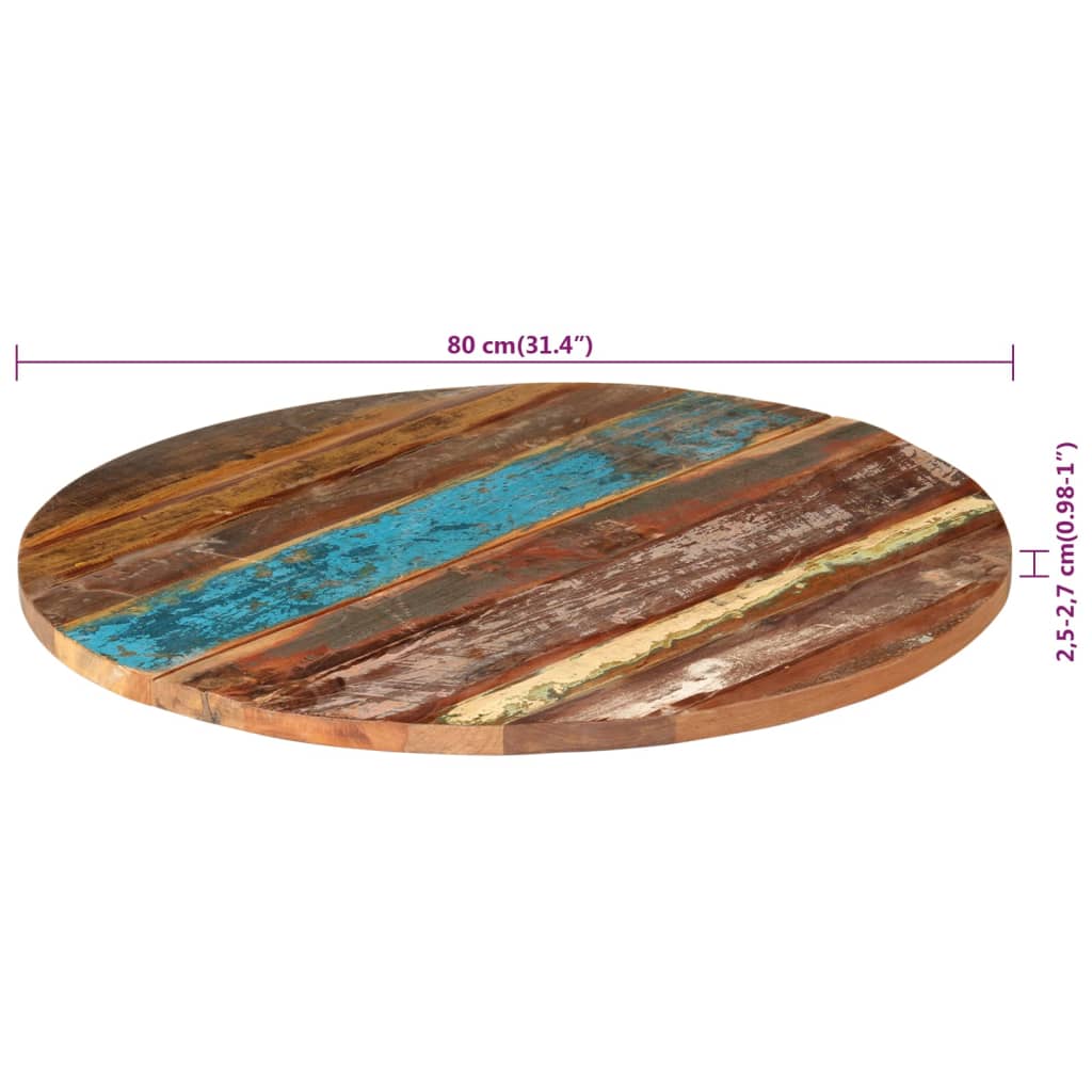 vidaXL Round Table Top 80 cm 25-27 mm Solid Reclaimed Wood