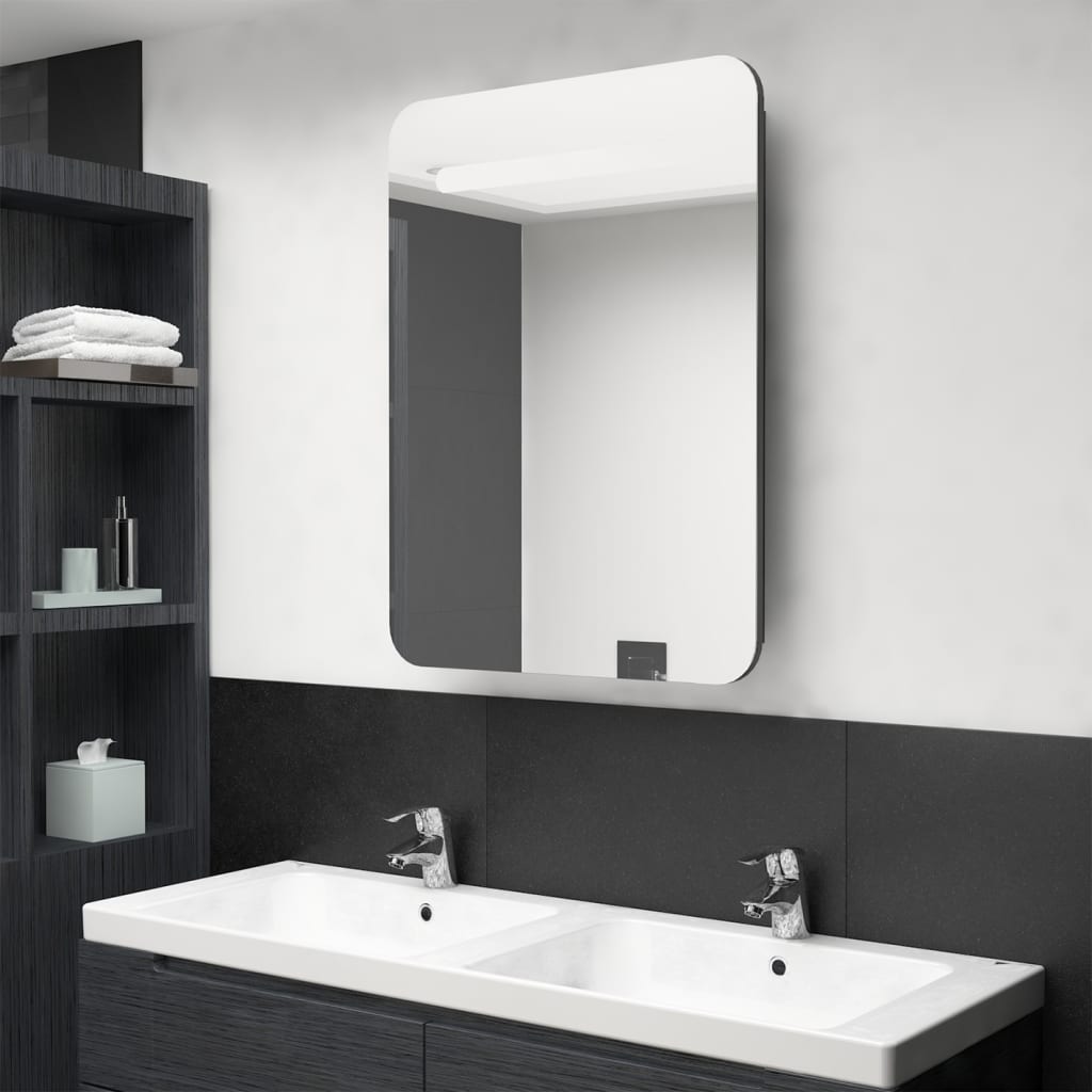 vidaXL LED Bathroom Mirror Cabinet Grey 60x11x80 cm