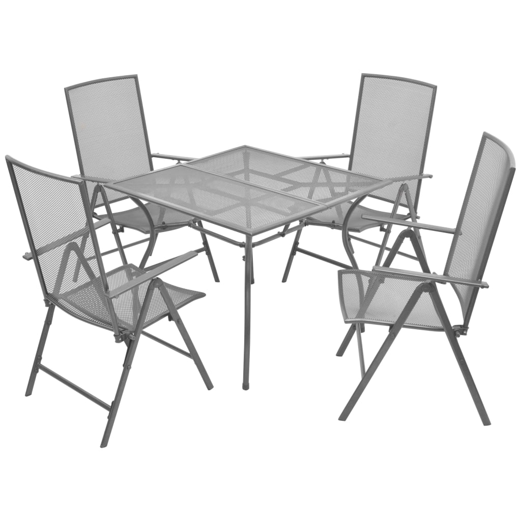 vidaXL 5 Piece Outdoor Dining Set with Folding Chairs Steel Anthracite