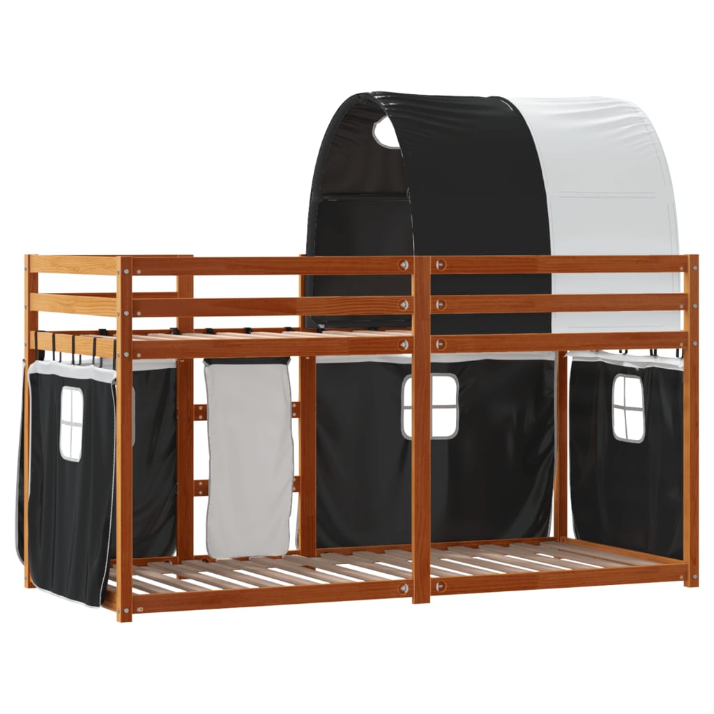 vidaXL Bunk Bed with Curtains White&Black 90x200 cm Solid Wood Pine